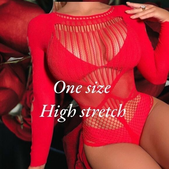 Long-sleeve l Red / Black Bodysuit l OS l Form-fitting l Sexy! Cut-outs l NWOT - Picture 6 of 10